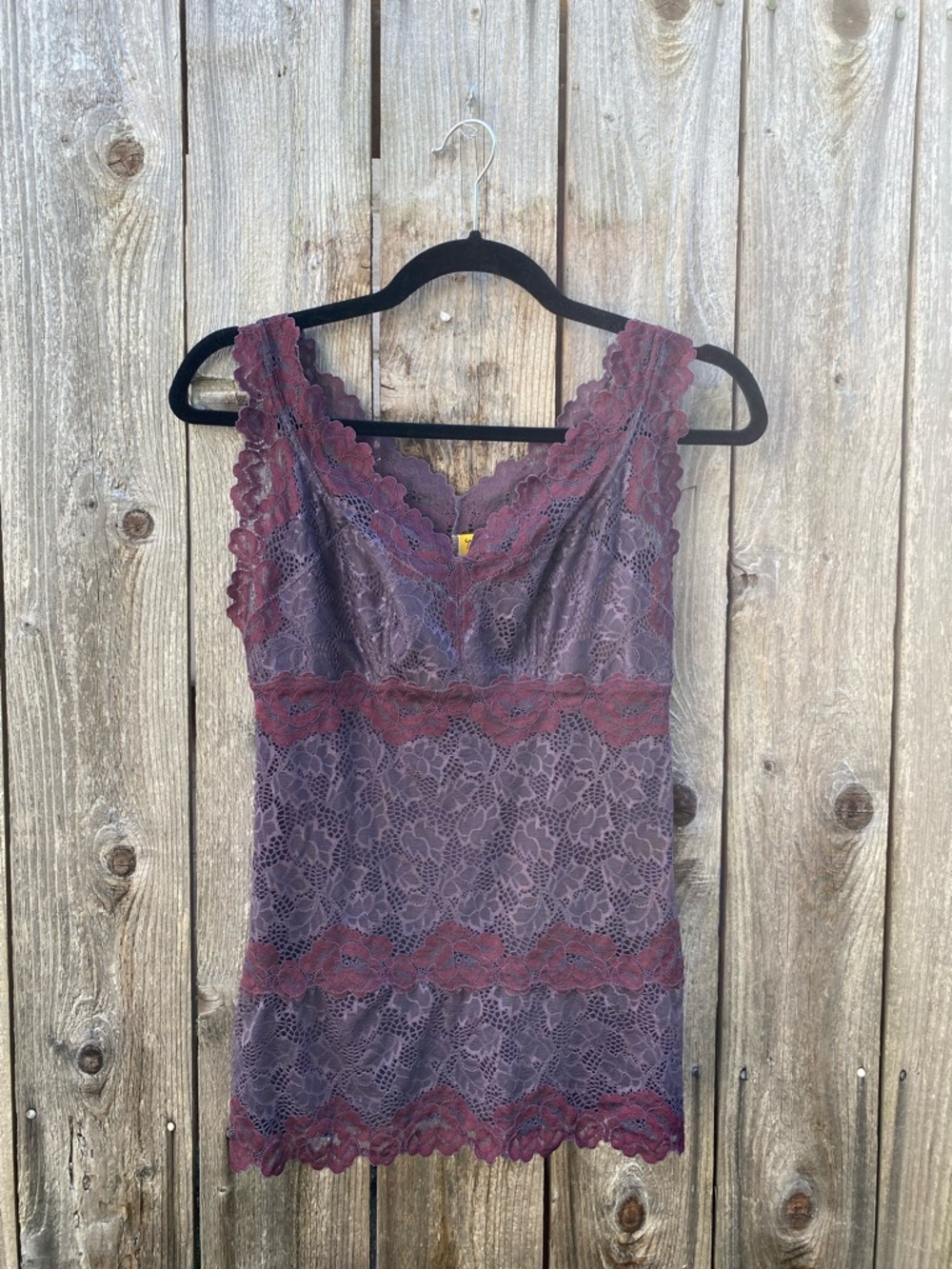 Lace V-Neck Camisole in Plum with Rasberry Trim
